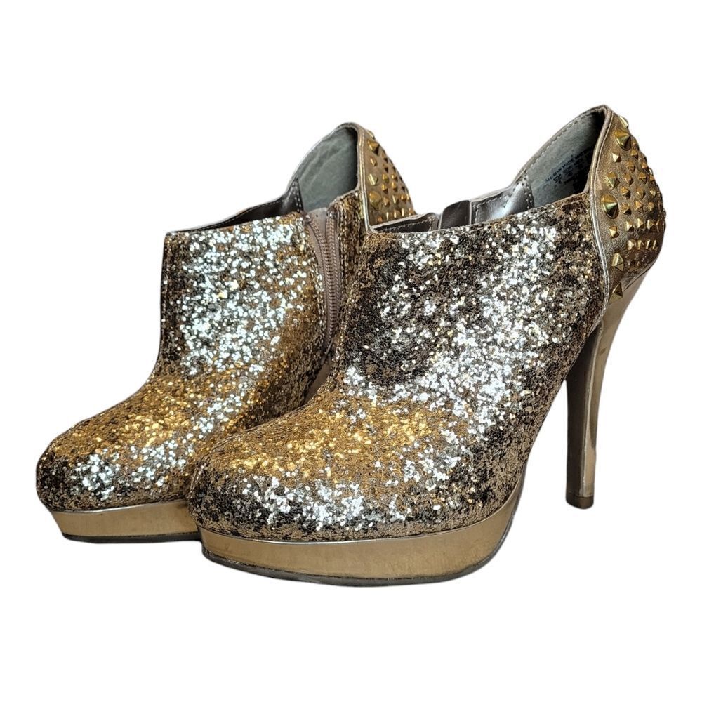 Gold booties with glitter and studs